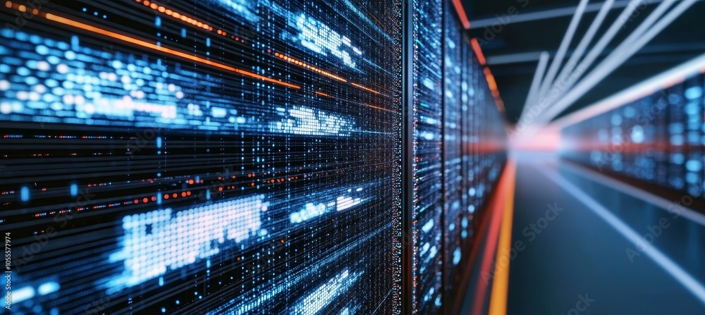Naklejka premium Abstract Technology Background Flowing Through Digital Code, Data, Transformation, and Innovation