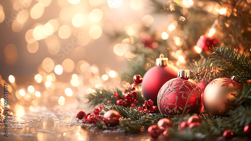 Merry Christmas background featuring festive elements and ample copy space, perfect for holiday greetings and seasonal messages.

