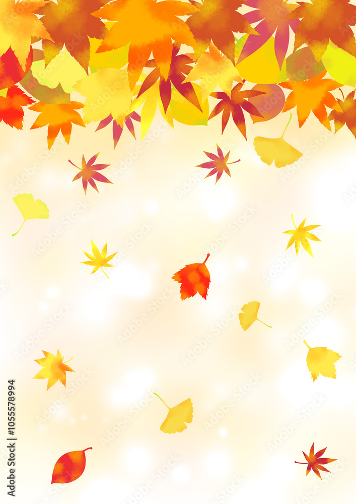オレンジ色キラキラ背景と紅葉の背景イラスト素材 オレンジ色キラキラ背景と紅葉の背景イラスト素材