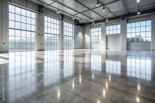 Smooth concrete floor with subtle sheen and reflective surfaces, minimalist, decoration