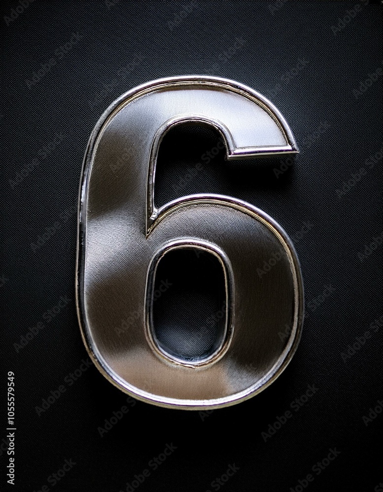six 6 number silver steel iron metal metallic on black background isolated simple minimalist modern design six 6 number silver steel iron metal metallic on black background isolated simple minimalist modern design