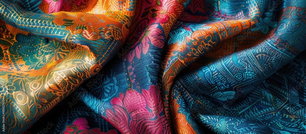 Abstract print motifs on fabric texture with copy space image