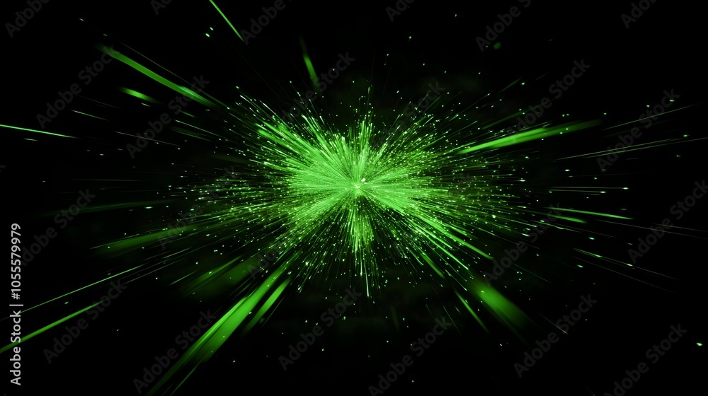 Bright Green Festive Firework Explosion with Radiating Spark Trails on Dark Background Bright Green Festive Firework Explosion with Radiating Spark Trails on Dark Background