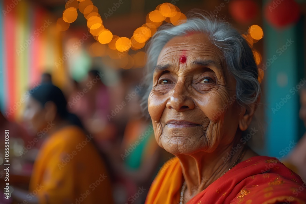 Obraz premium beautiful face of an old idian woman up close 