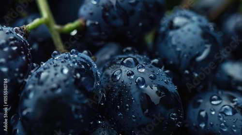 Close-up of Dewy Black Grapes