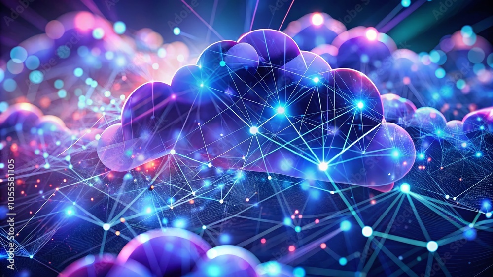 Virtual Cloud Network Concept with Bokeh Effect for Modern Technology Visualization