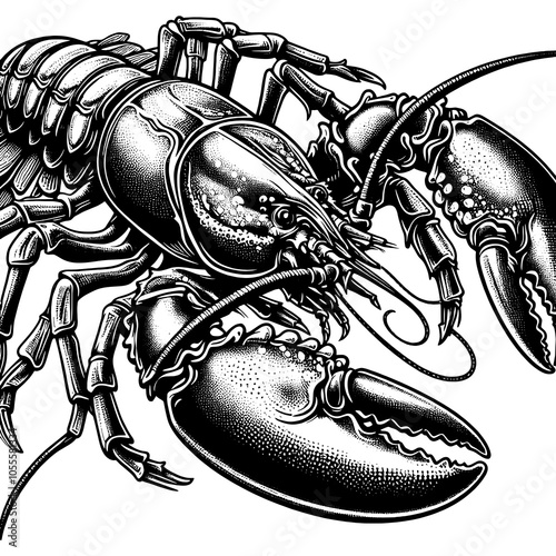 lobster sea food animal sketch engraving generative ai fictional character PNG illustration. Scratch board imitation. Black and white image. photo