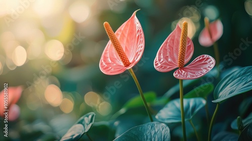 Beautiful Spadix Or Flamingo Flower Anthuriums In The Garden Natural Floral Background Shallow Depth Of Field Dof Selective Focus