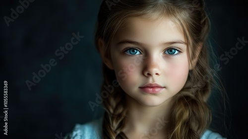 Portrait of an adorable young girl against a dark backdrop Studio photography