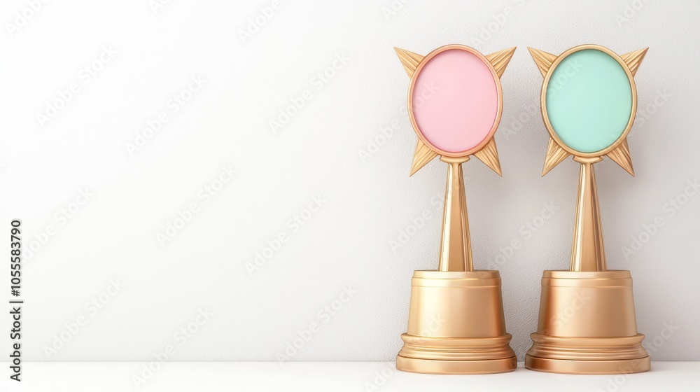 Obraz premium Luxurious Quality Badges on Pedestals with Sharp Details and Copy Space Poster in High Luminosity 32K C4D Render