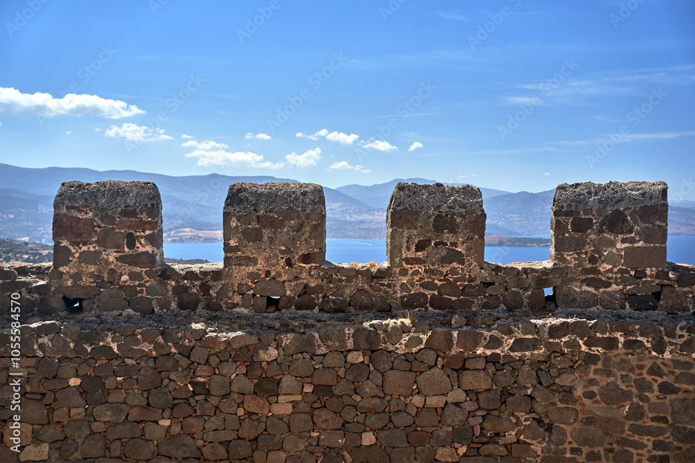 stone walls of the medieval fortress in Molyvos on the island of Lesbos stone walls of the medieval fortress in Molyvos on the island of Lesbos