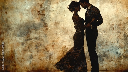 A romantic silhouette of a couple dancing against a textured backdrop, capturing the essence of love and connection in an artistic way. photo