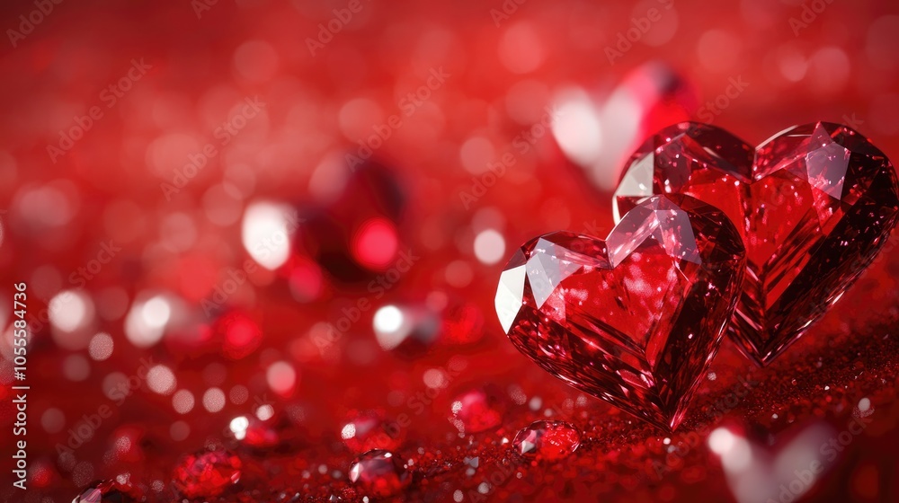 Red hearts and diamonds set against a vibrant red backdrop Red hearts and diamonds set against a vibrant red backdrop
