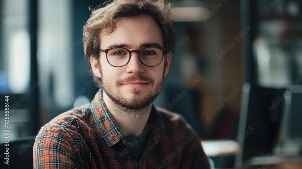 Portrait of a male freelancer programmer with selective focus and ample copy space Portrait of a male freelancer programmer with selective focus and ample copy space