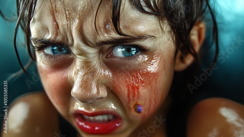 Young Girls Intense Fury and Physical Exertion A Portrait of Determination and grit. photo