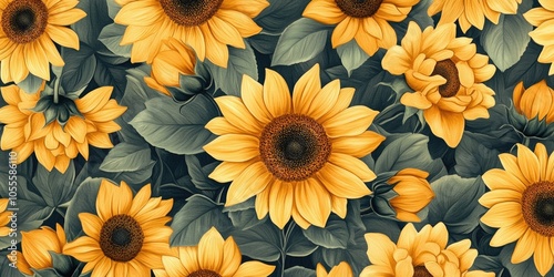 Yellow Sunflowers with Green Leaves