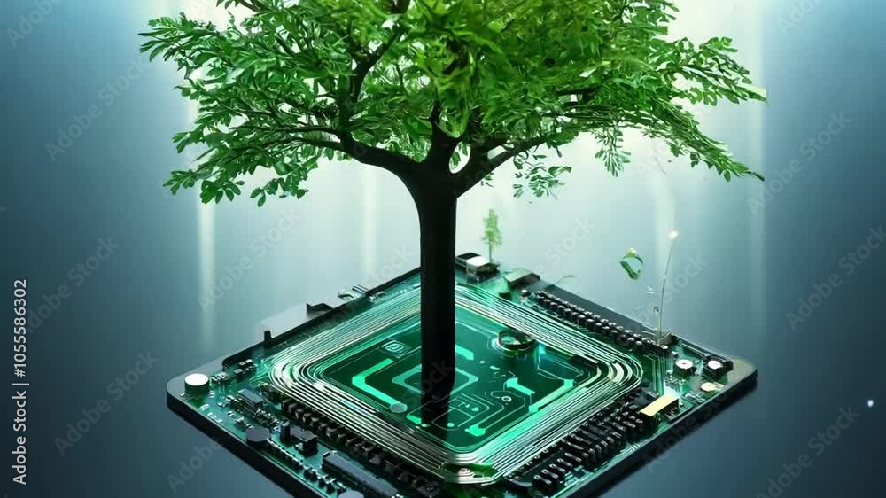 green circuit tree out growing image Conceptual board technology processor hardware electronic chips digital card datum motherboard macro network tech computer design engineering communication plant 
