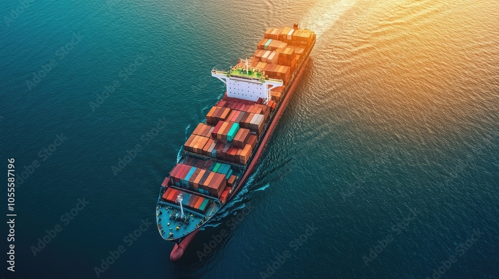 Container ship at sea with digital network links, digital trade network connection concept, global shipping industry, Beautiful Network Container ship at sea with digital network links, digital trade network connection concept, global shipping industry, Beautiful Network