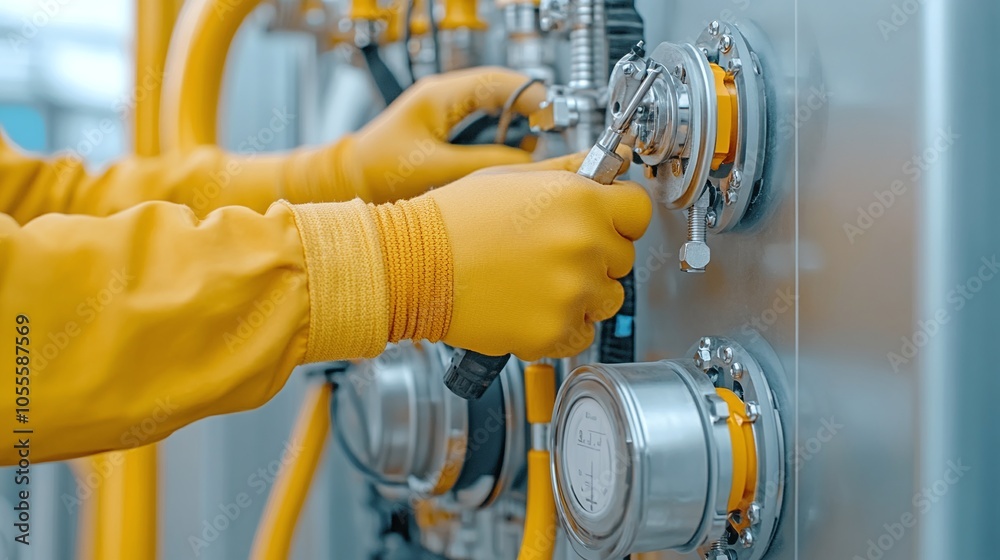 Close-Up of Technician’s Hands with Screwdriver on HVAC Panel: A technician’s hands working with a screwdriver on the front panel of an HVAC unit Close-Up of Technician’s Hands with Screwdriver on HVAC Panel: A technician’s hands working with a screwdriver on the front panel of an HVAC unit