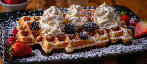 Homemade Croissant Waffle Croffles With Berries And Cream photo