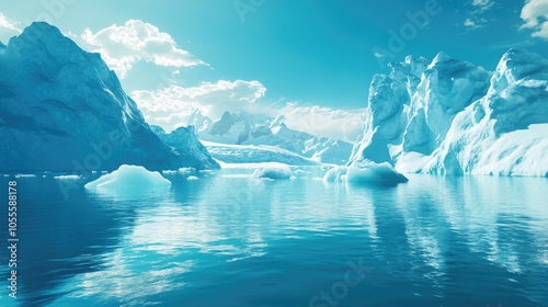 Natural landscape featuring icebergs in a glacial lagoon illustrating the impact of climate change and glacier melting