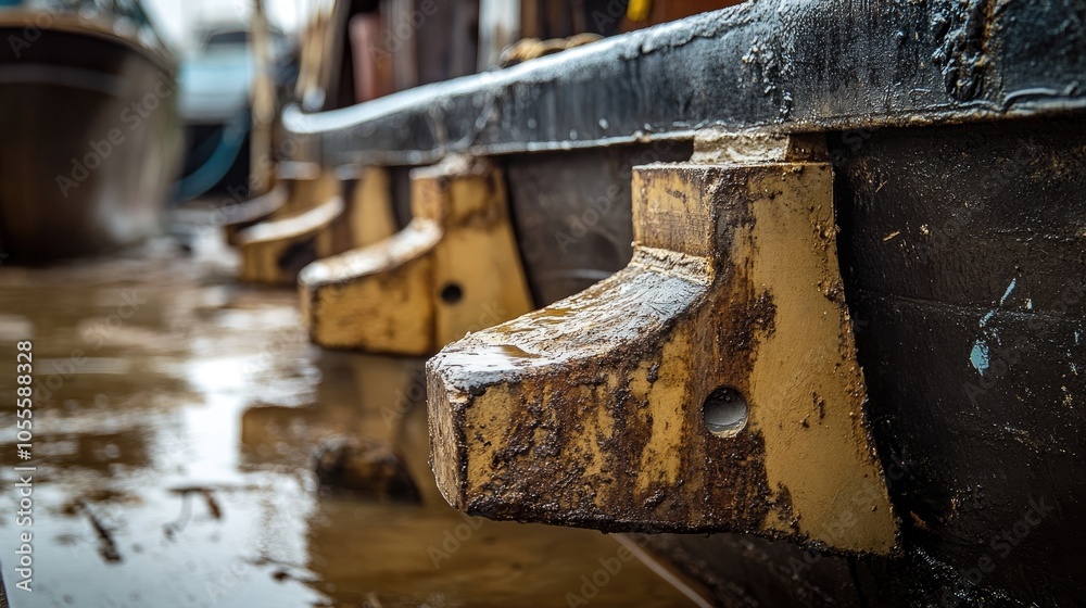 Close up of rudders from a narrowboat undergoing repairs Close up of rudders from a narrowboat undergoing repairs