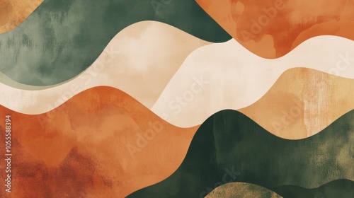 An abstract background with organic, fluid shapes in warm earth tones like terracotta and olive green, giving a natural and inviting feel