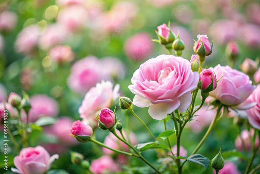 Field of delicate pink rosebuds swaying gently in the breeze, bloom, blossom, field, rosebud Field of delicate pink rosebuds swaying gently in the breeze, bloom, blossom, field, rosebud