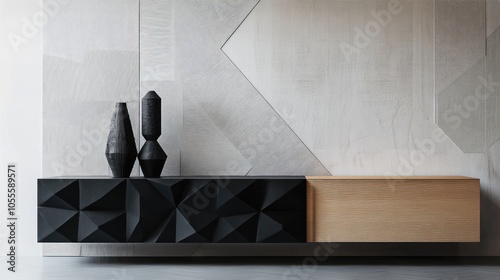 Stylish edge server against a minimalist backdrop featuring geometric patterns photo