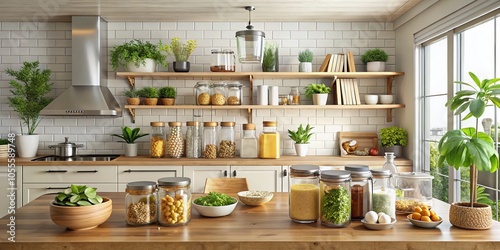 Zero Waste Kitchen with Reusable Containers - Eco-Friendly Lifestyle Illustration