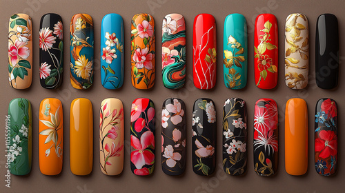 Artistic Nail Art Design Collection on Neutral Background