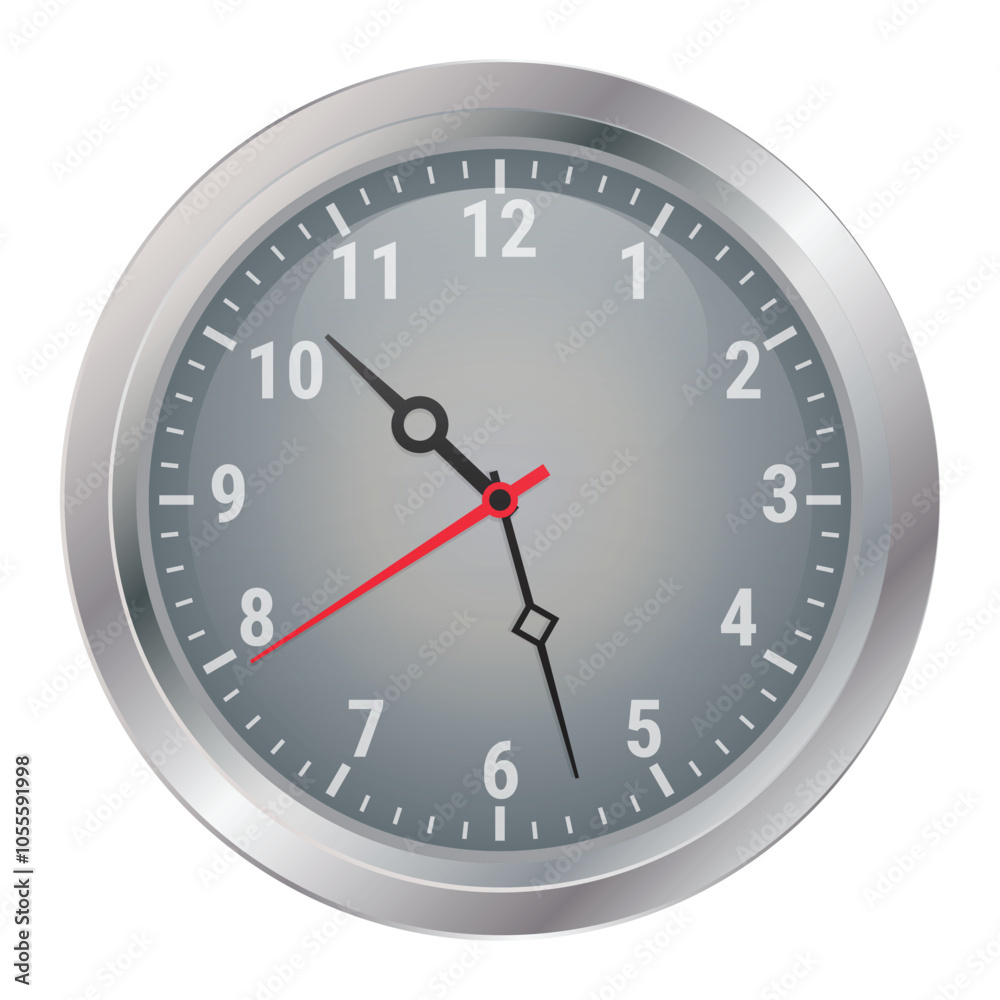 Chrome clock with arabic numerals. Vector illustration isolated on white background Chrome clock with arabic numerals. Vector illustration isolated on white background