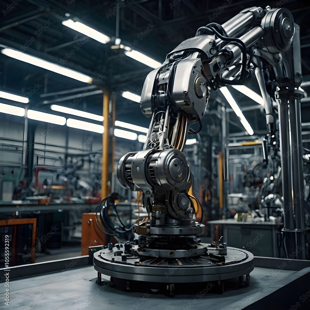 Robot Arms at Bright Electronics Factory. Component Installation on Circuit Board. Electronic Devices Production Industry Robot Arms at Bright Electronics Factory. Component Installation on Circuit Board. Electronic Devices Production Industry