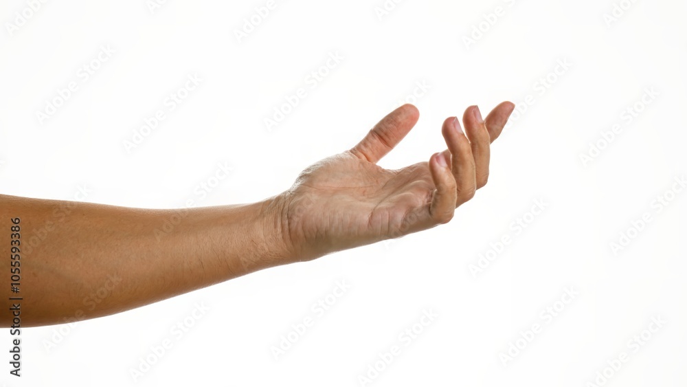 Outstretched hand over white background presenting isolated fingers Outstretched hand over white background presenting isolated fingers
