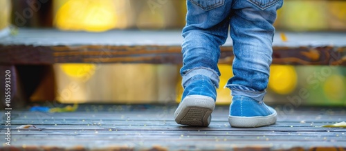 A toddler s wobbly steps featured in a copy space image photo
