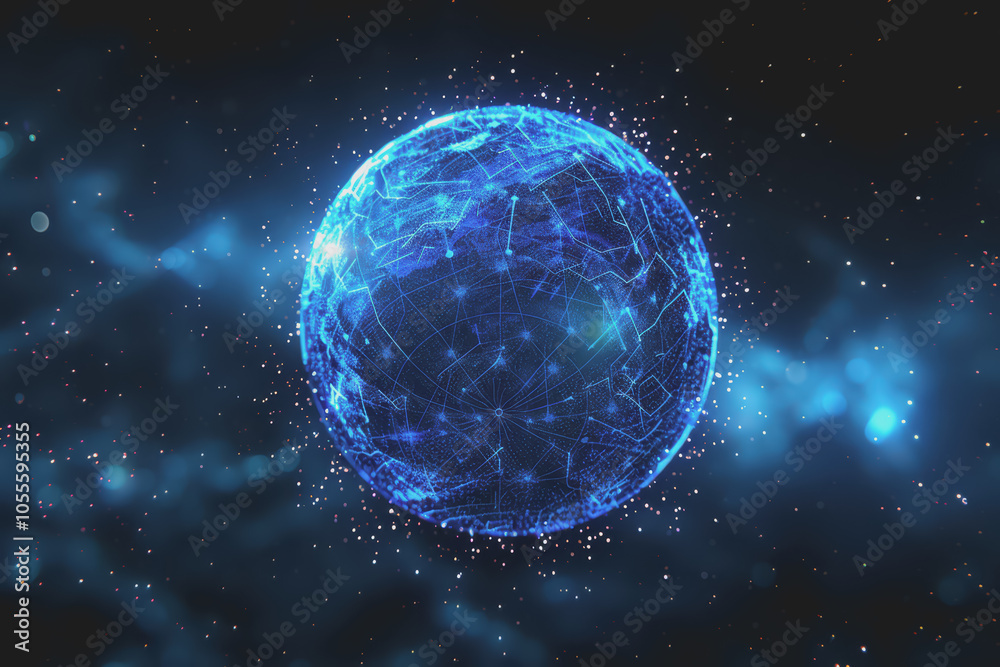 Obraz premium Glowing blue digital sphere with interconnected nodes. represents a global network.