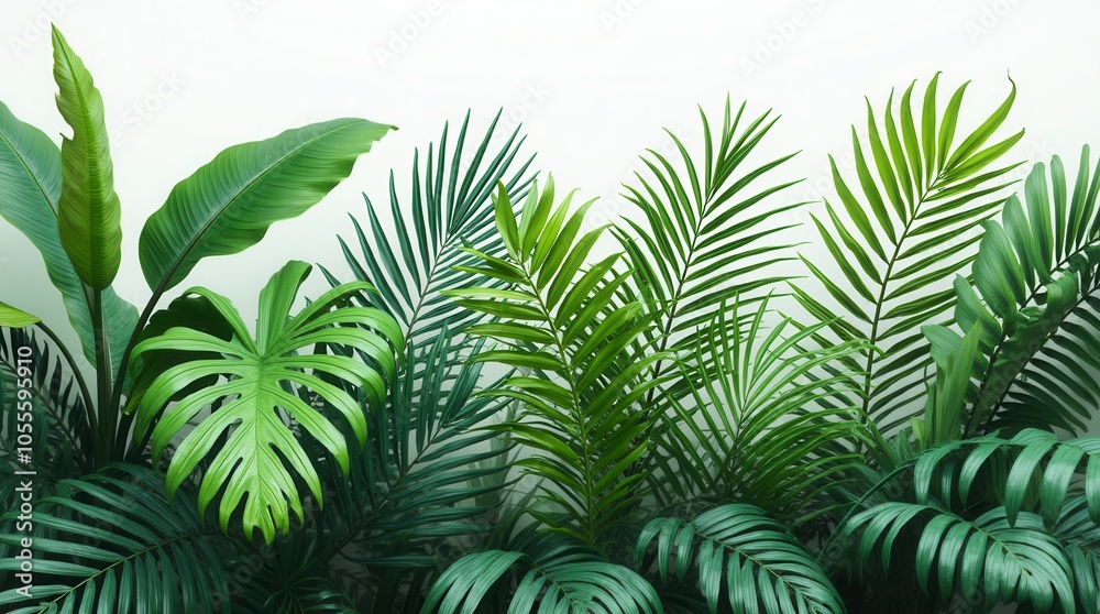 Green Leaves Of Tropical Plants Bush (Monstera, Palm, Rubber Plant, Pine, Bird Nest Fern). Transparent, Cutout, Or Clipping Path Green Leaves Of Tropical Plants Bush (Monstera, Palm, Rubber Plant, Pine, Bird Nest Fern). Transparent, Cutout, Or Clipping Path