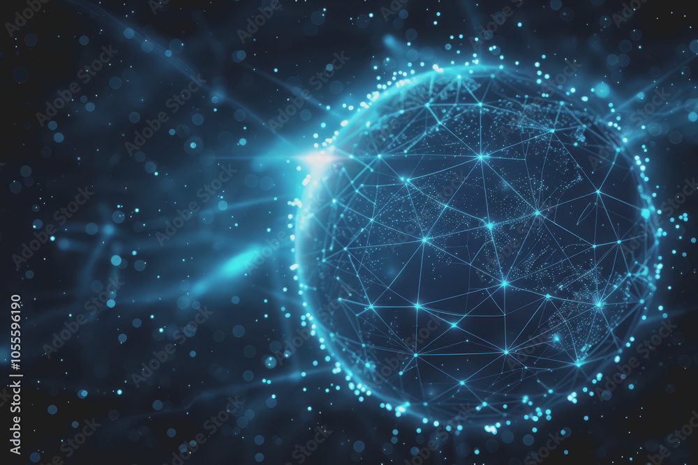 Obraz premium Glowing blue digital sphere with interconnected nodes. represents a global network.