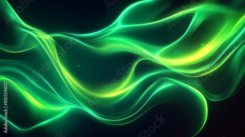 Abstract Background Featuring Green Neon Wavy Lines on Dark Gradient