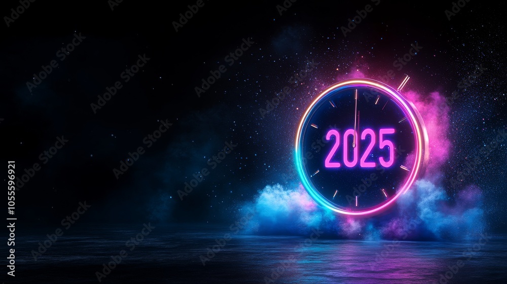 Neon clock design welcoming the year 2025 Neon clock design welcoming the year 2025
