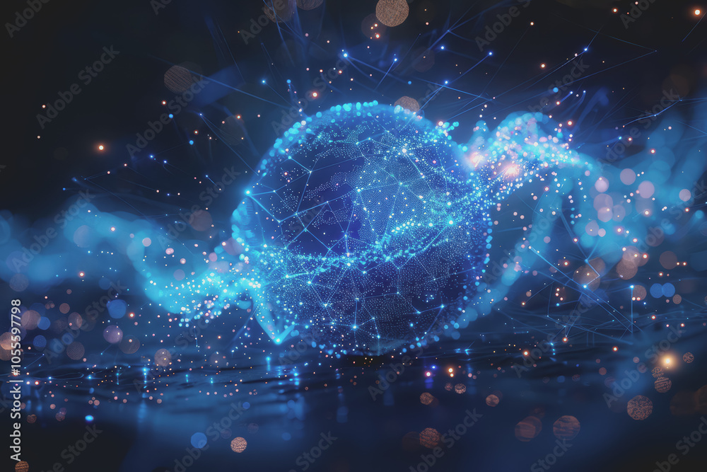 Glowing blue digital sphere with interconnected nodes. represents a global network. Glowing blue digital sphere with interconnected nodes. represents a global network.