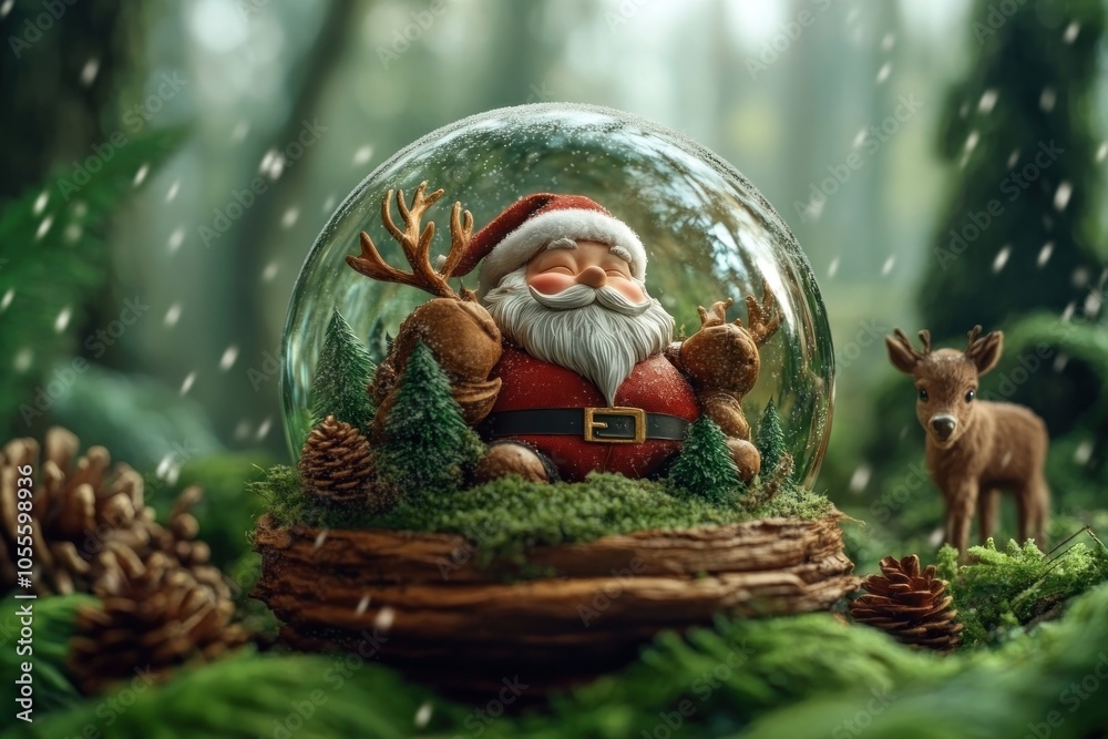 Enchanting Snow Globe with Holiday Scene Santa and Reindeer Enjoy Sparkling Glitter Snowfall in Magical Winter Wonderland, Perfect Decoration for Festive Christmas Cheer and Joy Enchanting Snow Globe with Holiday Scene Santa and Reindeer Enjoy Sparkling Glitter Snowfall in Magical Winter Wonderland, Perfect Decoration for Festive Christmas Cheer and Joy
