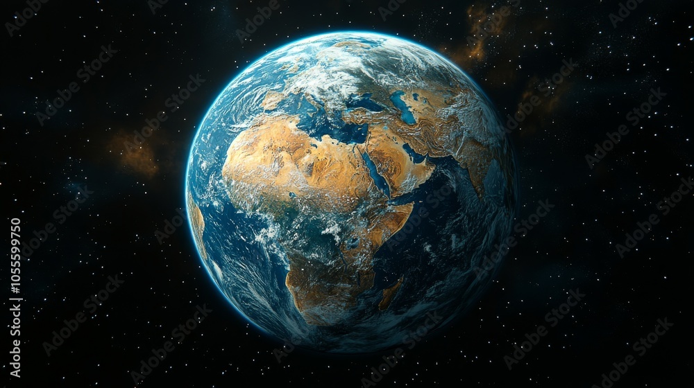 Obraz premium Hyperrealistic View of Earth from Space with Global Connections
