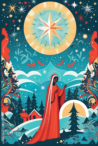 Virgin mary mother of Jesus Christ. Christmas illustrated design. Generative Ai photo