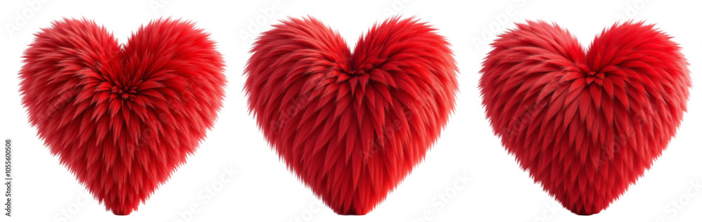 Set of fluffy red hearts isolated on the background. Heart clipart on a transparent background. Generative AI.