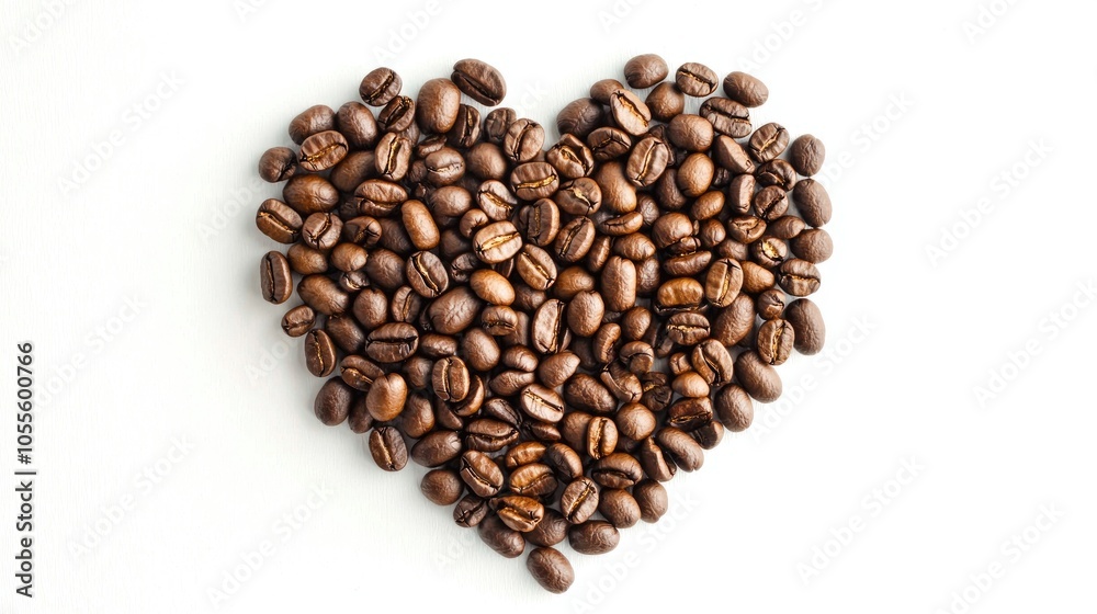 Coffee Beans Shaped As Heart Isolated On White Background In Love With Coffee Macro Top View Closeup Coffee Beans Shaped As Heart Isolated On White Background In Love With Coffee Macro Top View Closeup