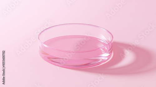 Clear round petri dish or glass slide on a pink background Ideal mockup for showcasing cosmetic or scientific product samples