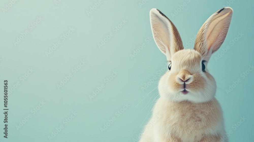 Smiling bunny with copy space ideal for Easter themes featuring a cute pet rabbit with soft fur and prominent ears Smiling bunny with copy space ideal for Easter themes featuring a cute pet rabbit with soft fur and prominent ears