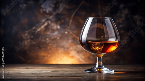 Glass brandy bottle on dark background
