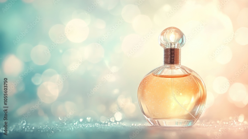 Elegant perfume bottle with fragrance mist against a soft background. Elegant perfume bottle with fragrance mist against a soft background.